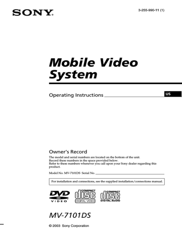Sony DreamSystem MV-7101DS User's manual Sony DreamSystem MV-7101DS User's manual