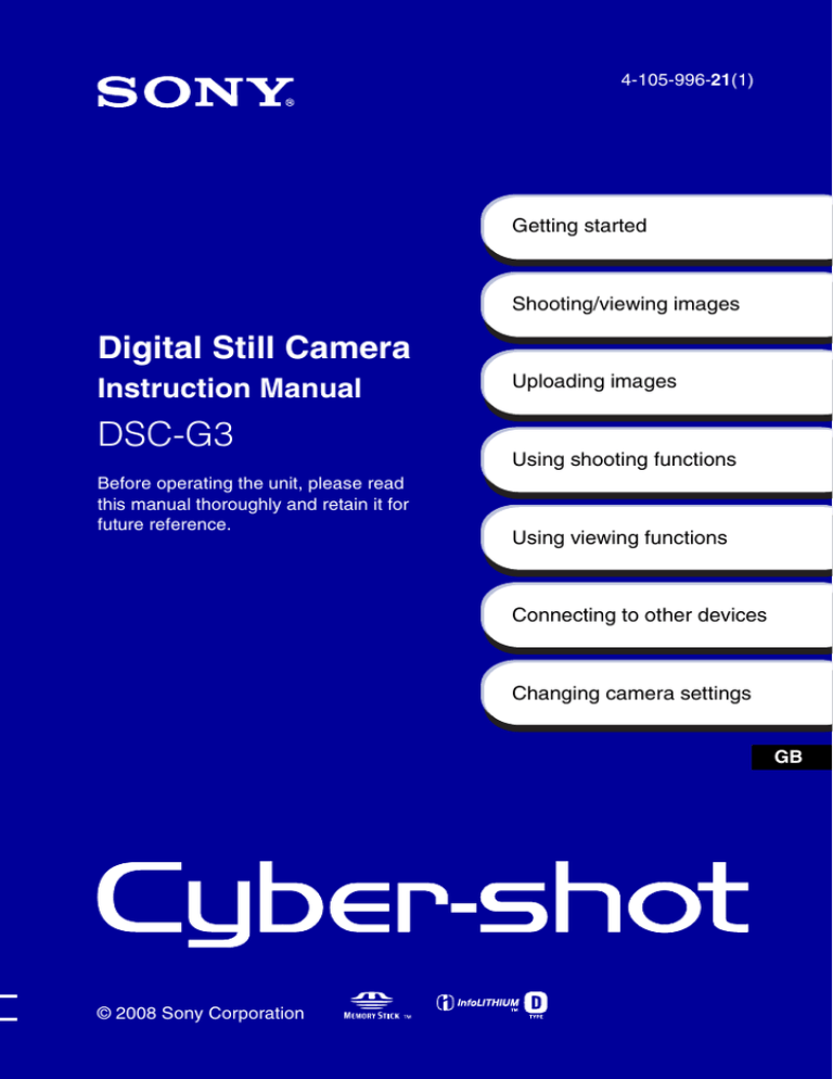 Sony DSC-G3, Cyber Shot DSC-G3 Instruction manual Sony DSC-G3, Cyber Shot DSC-G3 Instruction manual
