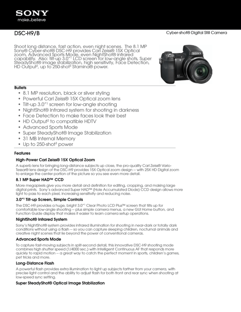 Sony DSC-H9/B Specification Sony DSC-H9/B Specification