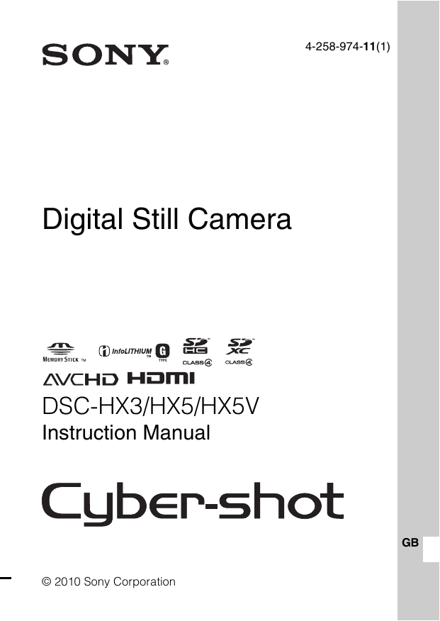Sony DSC-HX3, DSC-HX5V User's manual Sony DSC-HX3, DSC-HX5V User's manual
