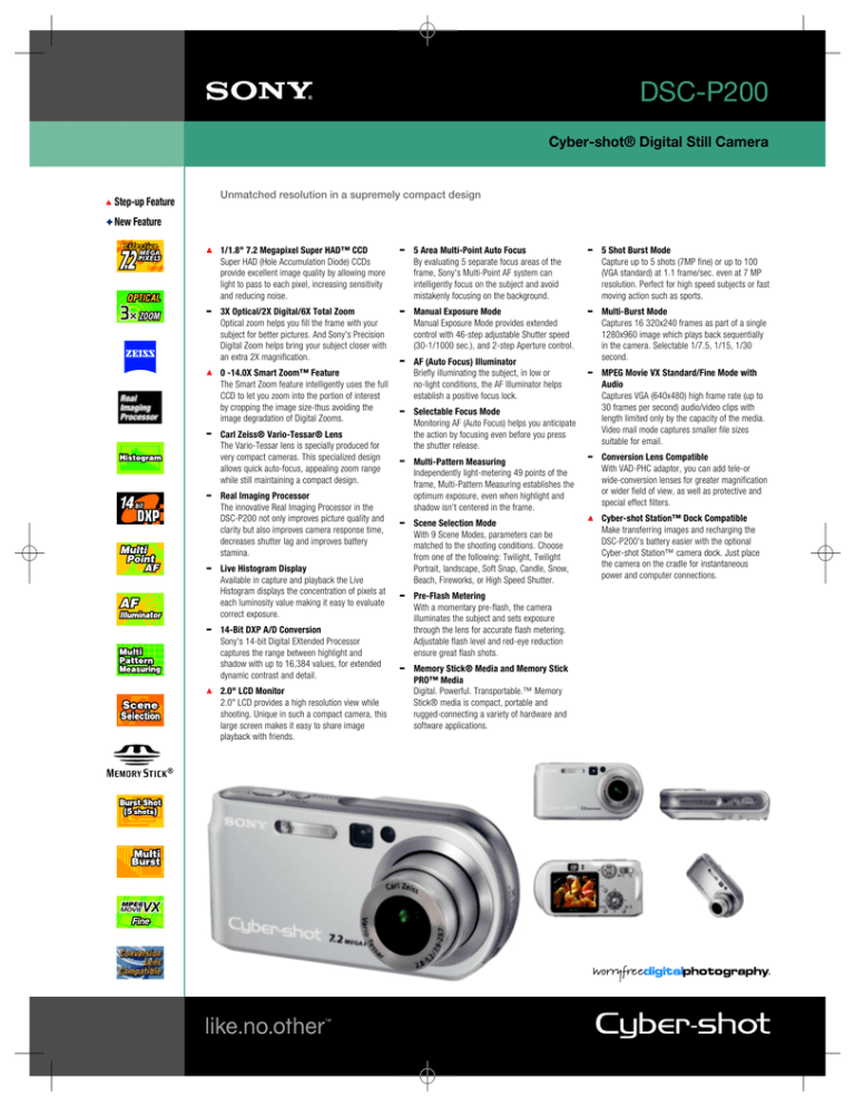 Sony DSC-P200 Specification Sony DSC-P200 Specification