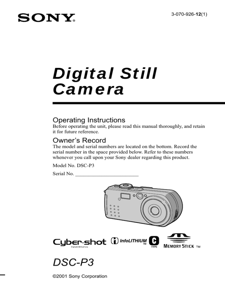 Sony DSC-P3, Cyber Shot DSC-P3 Operating instructions Sony DSC-P3, Cyber Shot DSC-P3 Operating instructions