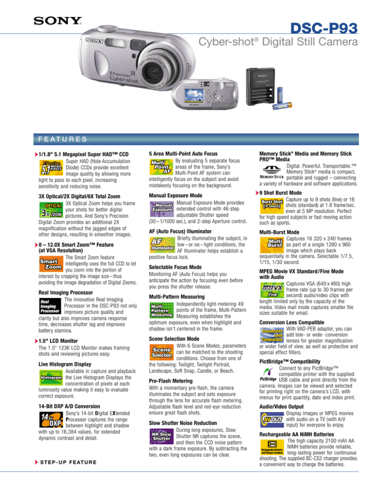 Sony DSC-P93 Specification Sony DSC-P93 Specification