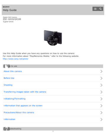 Sony Cyber Shot DSC-QX10, Cyber Shot DSC-QX100, DSC-QX10/B User guide Sony Cyber Shot DSC-QX10, Cyber Shot DSC-QX100, DSC-QX10/B User guide