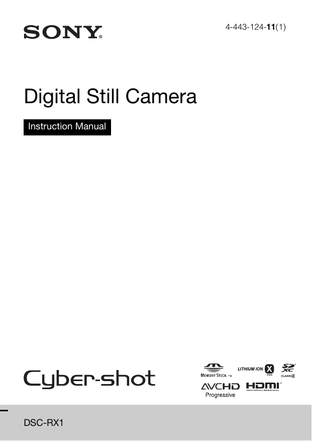 Sony DSC-RX1, Cyber Shot DSC-RX1 User's manual Sony DSC-RX1, Cyber Shot DSC-RX1 User's manual
