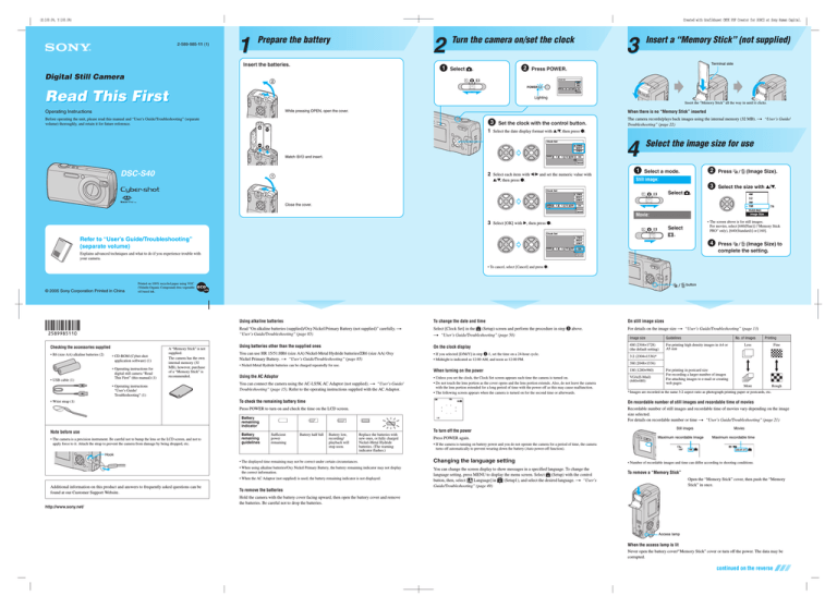 Sony DSC-S40 Operating instructions Sony DSC-S40 Operating instructions