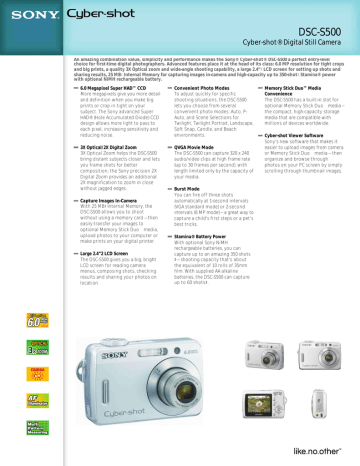 Sony DSC-S500 Specification Sony DSC-S500 Specification