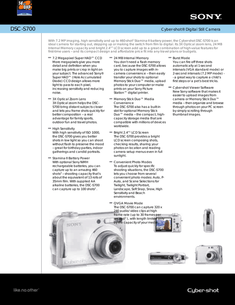 Sony DSC-S700 Specification Sony DSC-S700 Specification