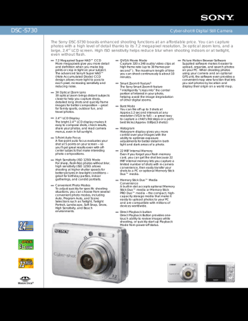 Sony DSC-S730 Specification Sony DSC-S730 Specification
