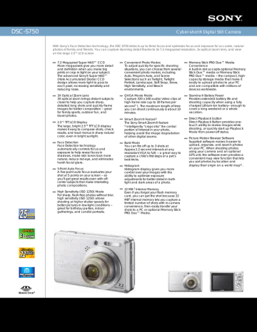 Sony DSC-S750 Specification Sony DSC-S750 Specification