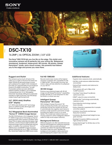 Sony DSC-TX10/B Specification Sony DSC-TX10/B Specification
