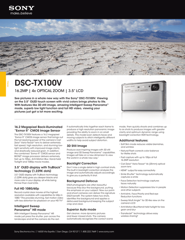 Sony DSC-TX100V/R Specification Sony DSC-TX100V/R Specification