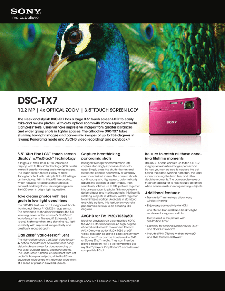 Sony DSC-TX7/L Specification Sony DSC-TX7/L Specification