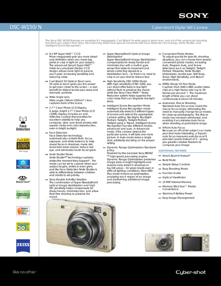 Sony DSC-W150/N Specification Sony DSC-W150/N Specification