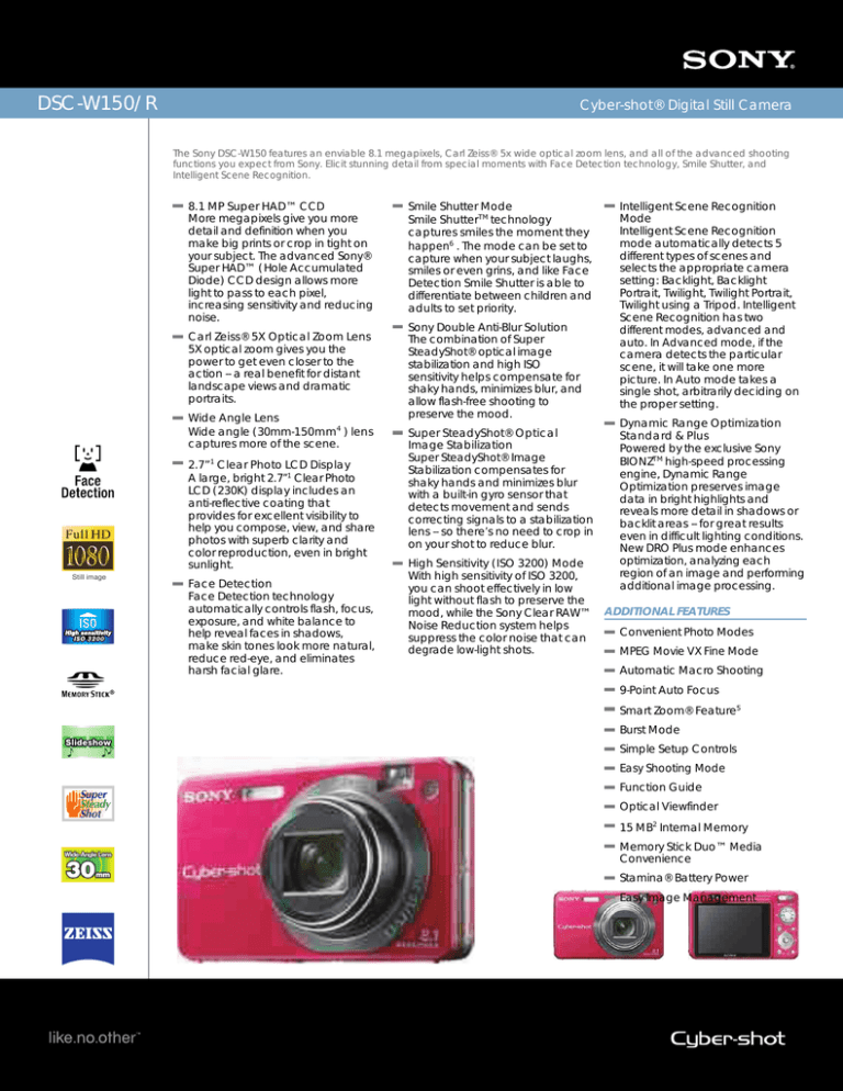 Sony DSC-W150/R Specification Sony DSC-W150/R Specification