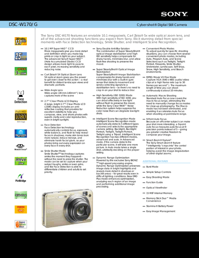 Sony DSC-W170/G Specification Sony DSC-W170/G Specification