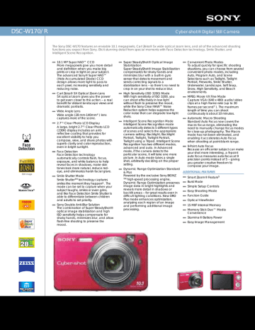 Sony DSC-W170/R Specification Sony DSC-W170/R Specification
