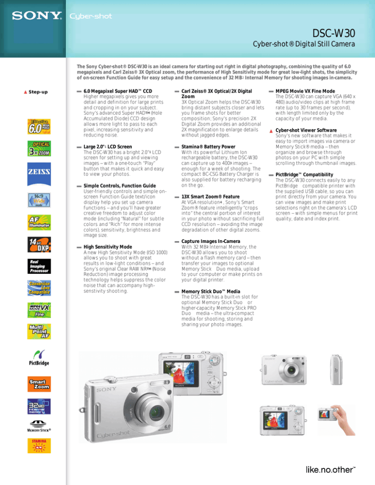 Sony DSC-W30 Specification Sony DSC-W30 Specification