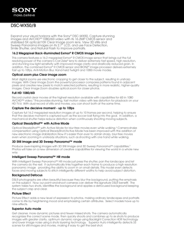 Sony DSC-WX50/B Specification Sony DSC-WX50/B Specification