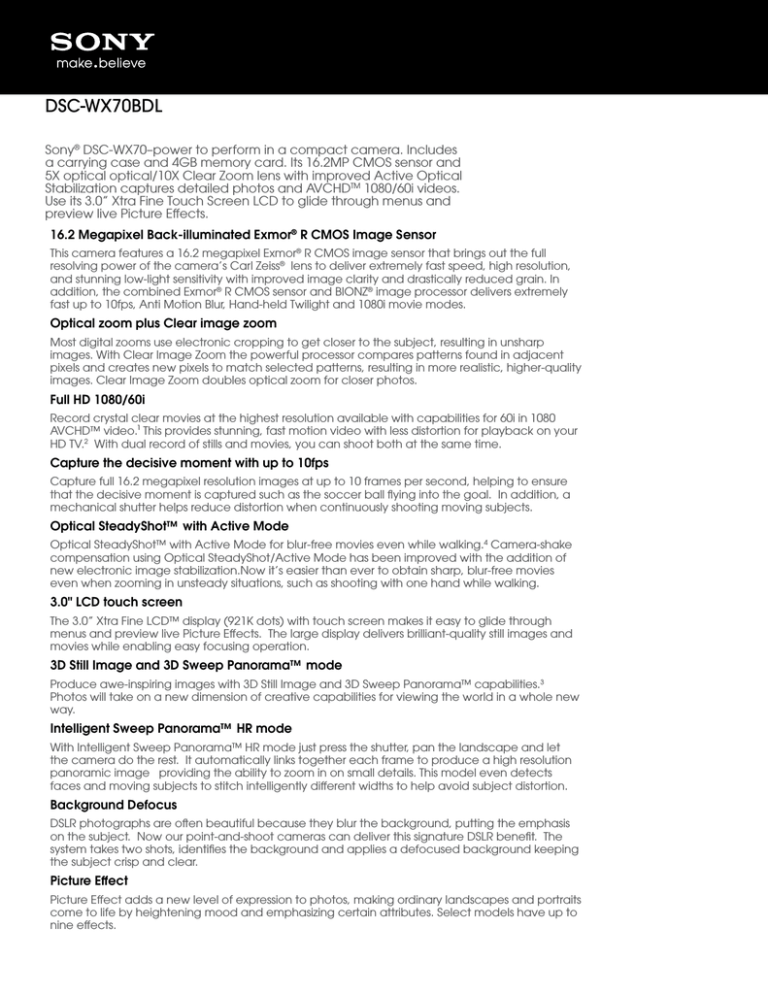 Sony DSC-WX70BDL Specification Sony DSC-WX70BDL Specification