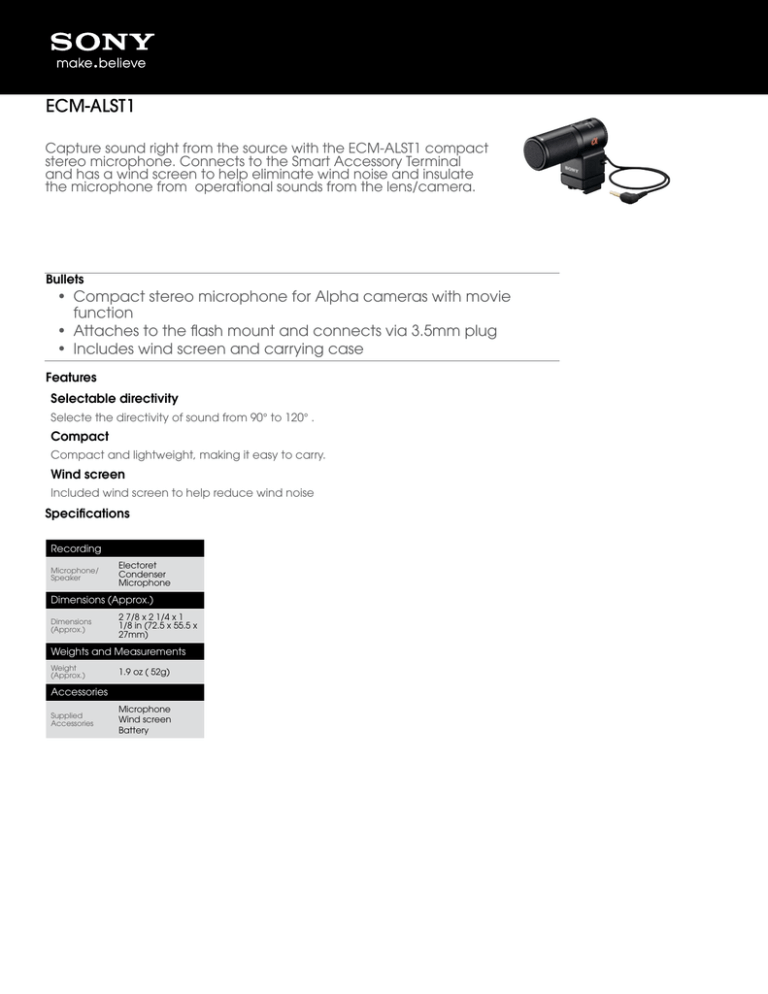 Sony ECM-ALST1 Specification Sony ECM-ALST1 Specification