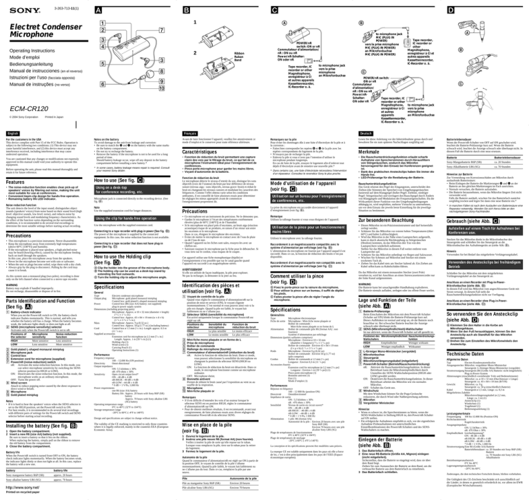 Sony ECM-CR120, FV-100 User manual Sony ECM-CR120, FV-100 User manual