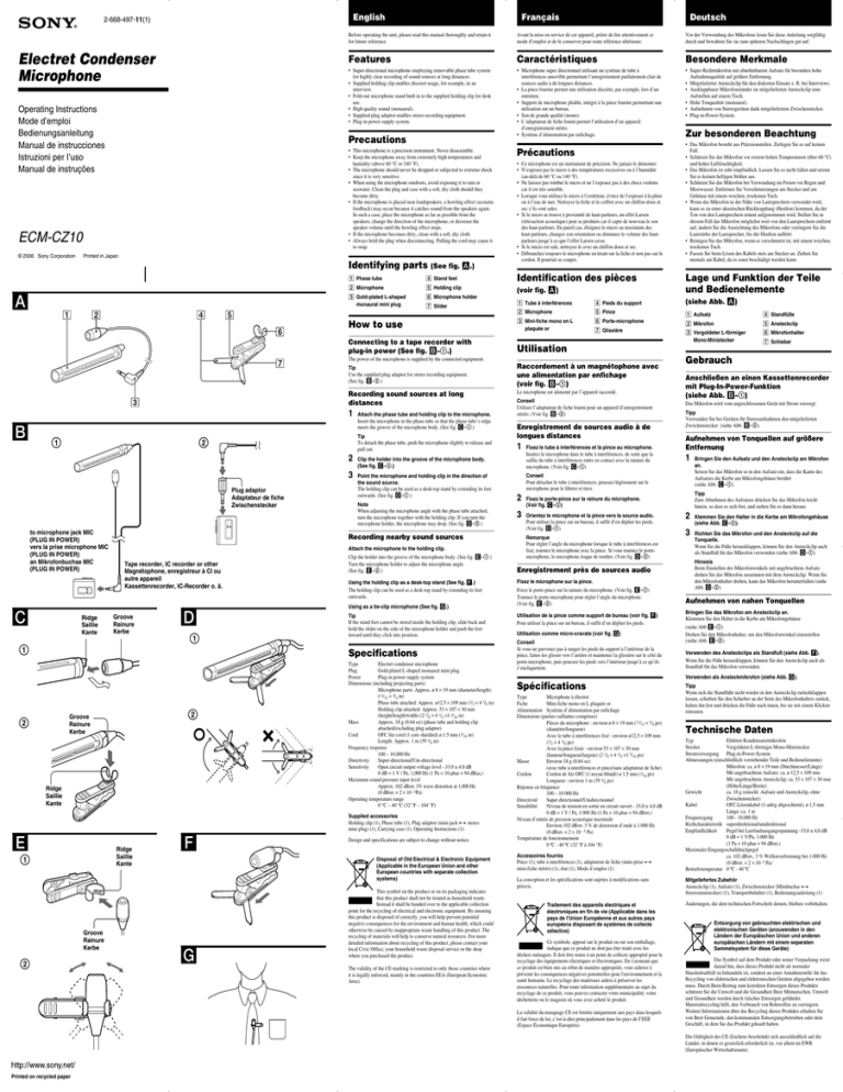 Sony ECM CZ10, ECM-CZ10 Owner's manual Sony ECM CZ10, ECM-CZ10 Owner's manual