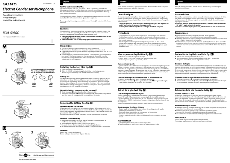 Sony ECM-S930C Operating instructions Sony ECM-S930C Operating instructions