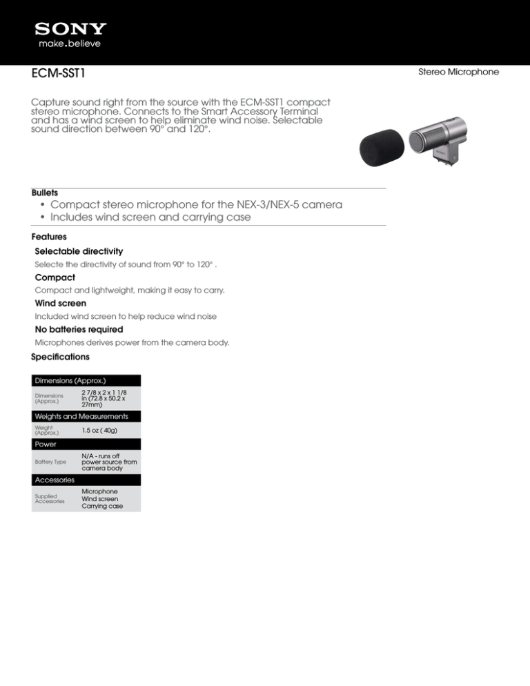 Sony ECM-SST1 Specification Sony ECM-SST1 Specification