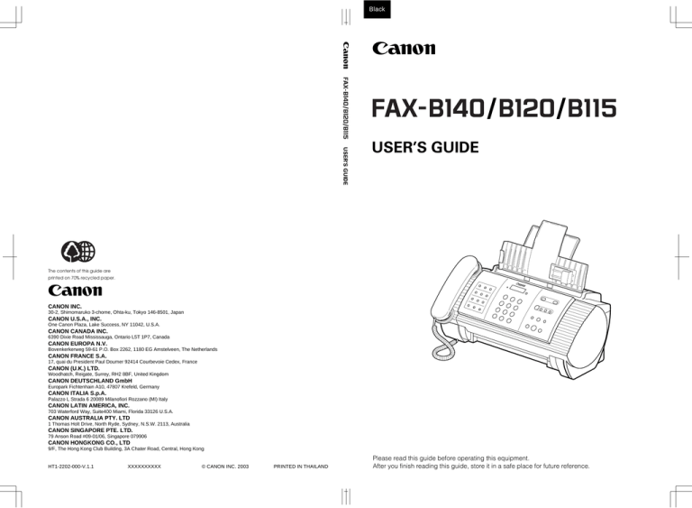 Sony FAX-B140 User's manual Sony FAX-B140 User's manual