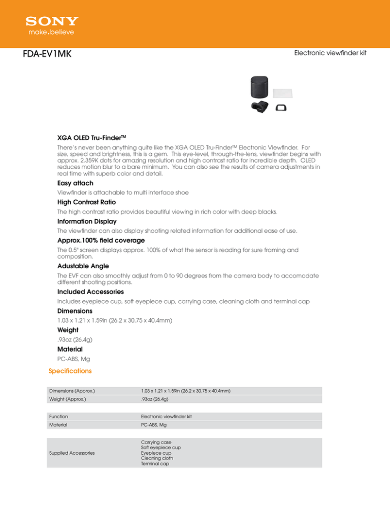 Sony FDA-EV1MK Specification Sony FDA-EV1MK Specification