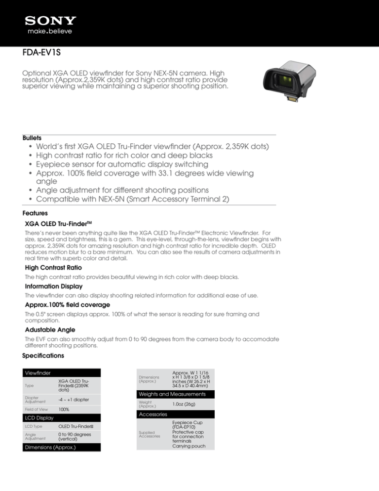Sony FDA-EV1S Specification Sony FDA-EV1S Specification