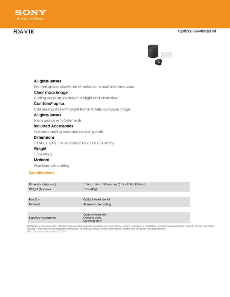 Sony FDA-V1K Specification Sony FDA-V1K Specification