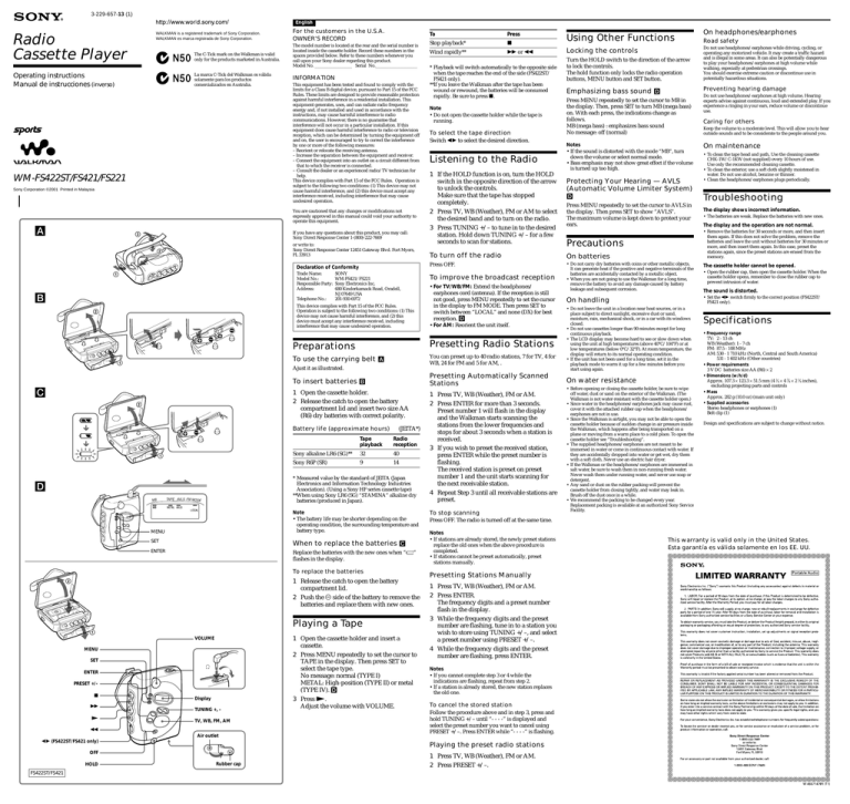 Sony FS221 User's manual Sony FS221 User's manual