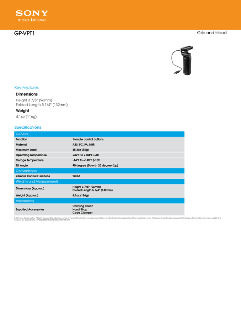 Sony GP-VPT1 Specification Sony GP-VPT1 Specification