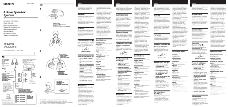 Sony SRS-GS70, GS70PC User's manual Sony SRS-GS70, GS70PC User's manual