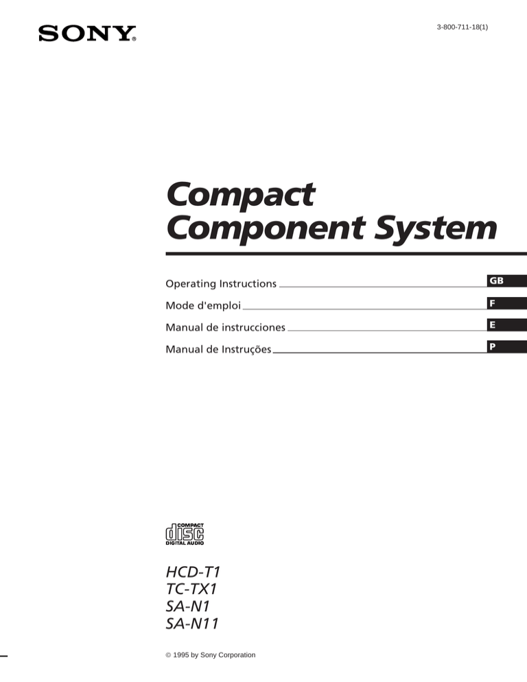 Sony SA-N11, SA-N1, TC-TX1, HCD-T1 Manual do usuário Sony SA-N11, SA-N1, TC-TX1, HCD-T1 Manual do usuário