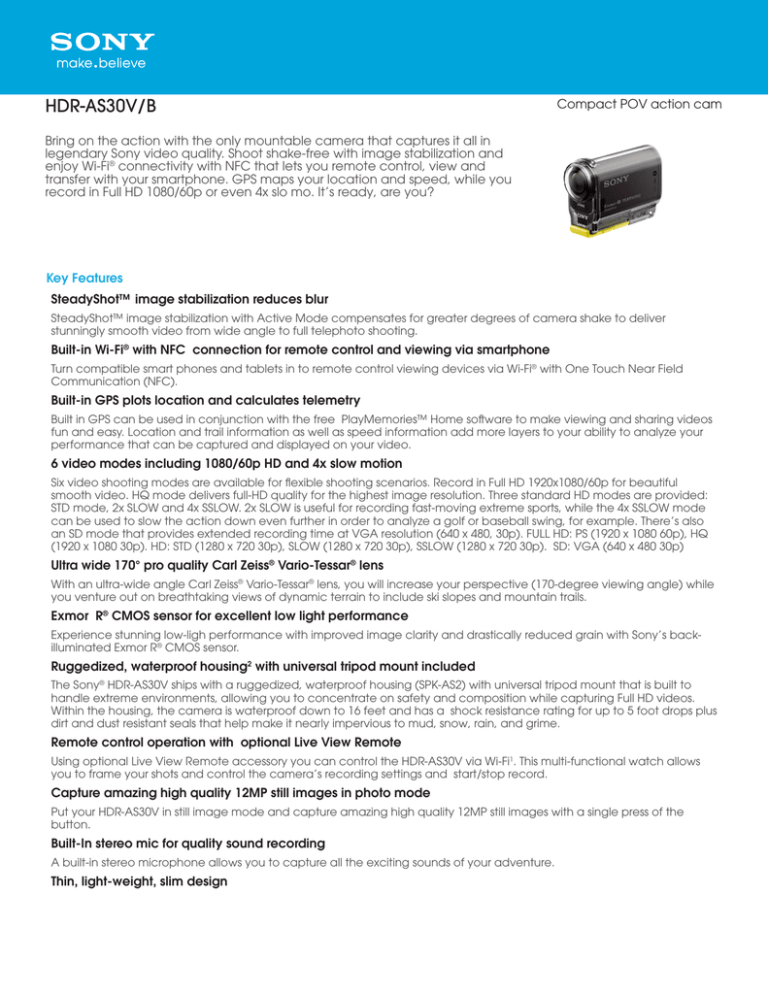 Sony HDR-AS30V Specification Sony HDR-AS30V Specification