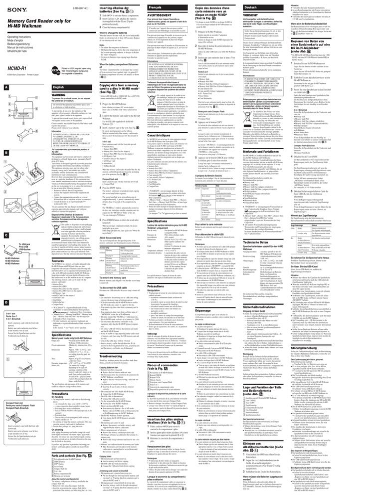 Sony MCMD-R1 Owner's manual Sony MCMD-R1 Owner's manual