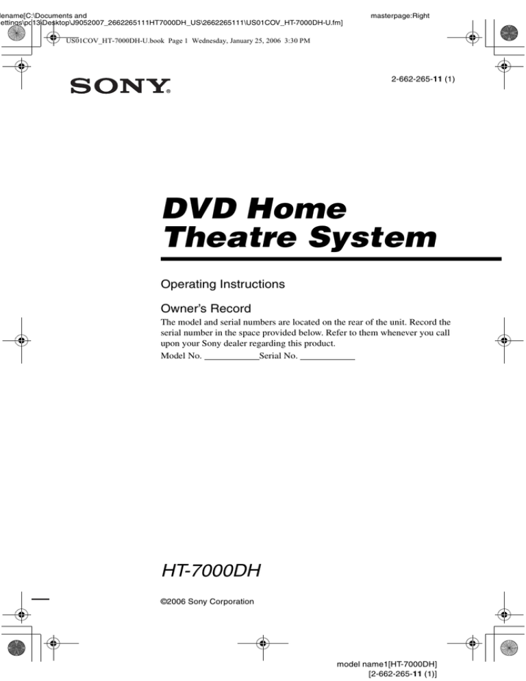 Sony HT-7000DH User's manual Sony HT-7000DH User's manual