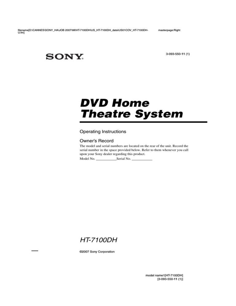Sony HT-7100DH User's manual Sony HT-7100DH User's manual