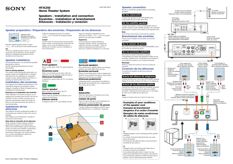 Sony HT-K250 User's manual Sony HT-K250 User's manual