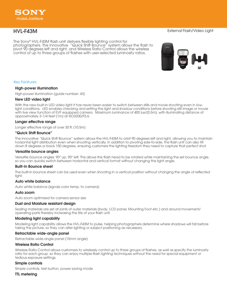 Sony HVL-F43M Specification Sony HVL-F43M Specification