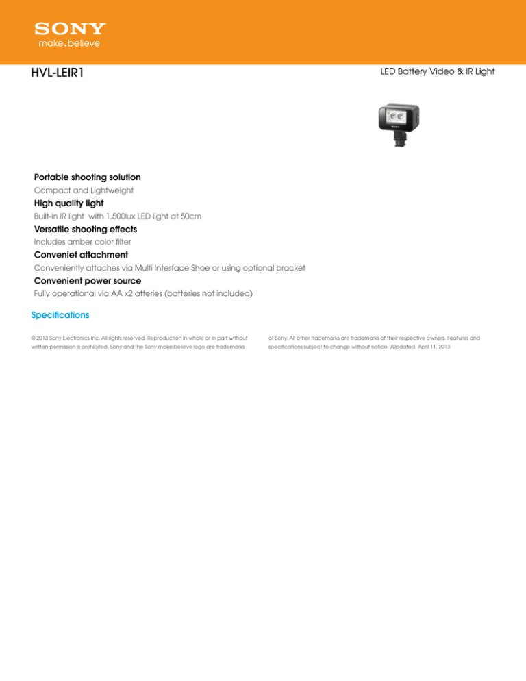 Sony HVL-LEIR1 Specification Sony HVL-LEIR1 Specification