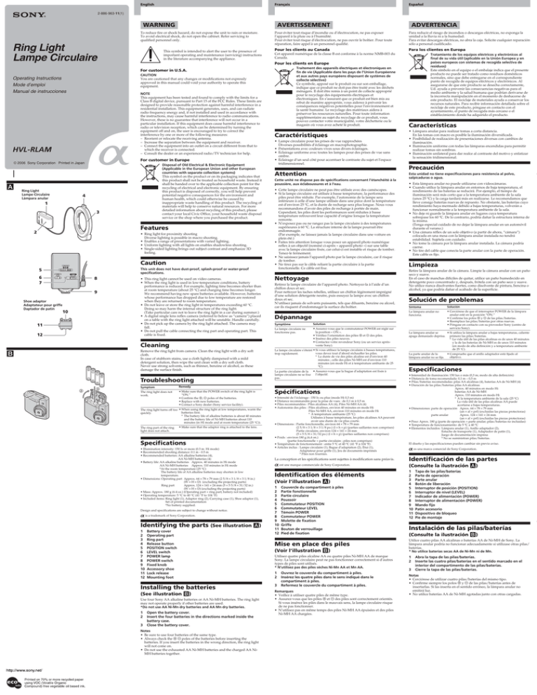 Sony HVL-RLAM Instruction manual Sony HVL-RLAM Instruction manual