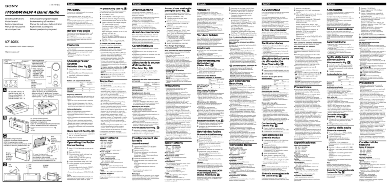 Sony ICF-1000L Owner's manual Sony ICF-1000L Owner's manual
