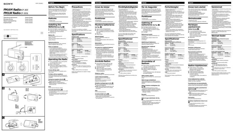 Sony ICF-303 Owner's manual Sony ICF-303 Owner's manual