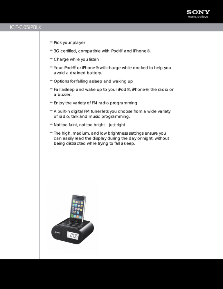 Sony ICF-C05iPBLK Specification Sony ICF-C05iPBLK Specification
