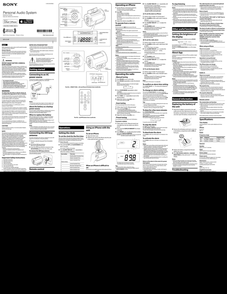 Sony ICF-C11iP Reference guide Sony ICF-C11iP Reference guide