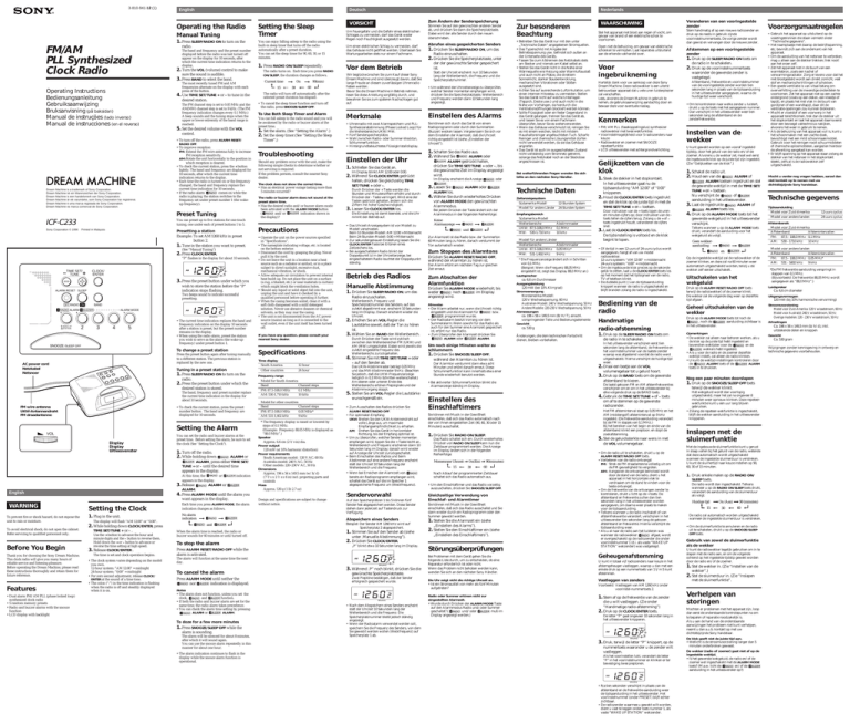 Sony ICF-C233 Owner's manual Sony ICF-C233 Owner's manual